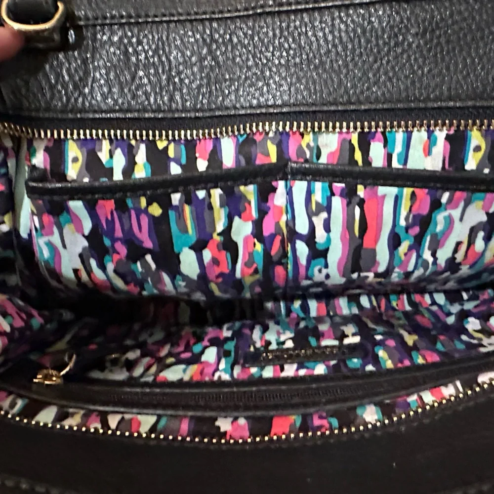 RARE~Vera Bradley Black Cowhide Leather Handbag - Picture 6 of 12
